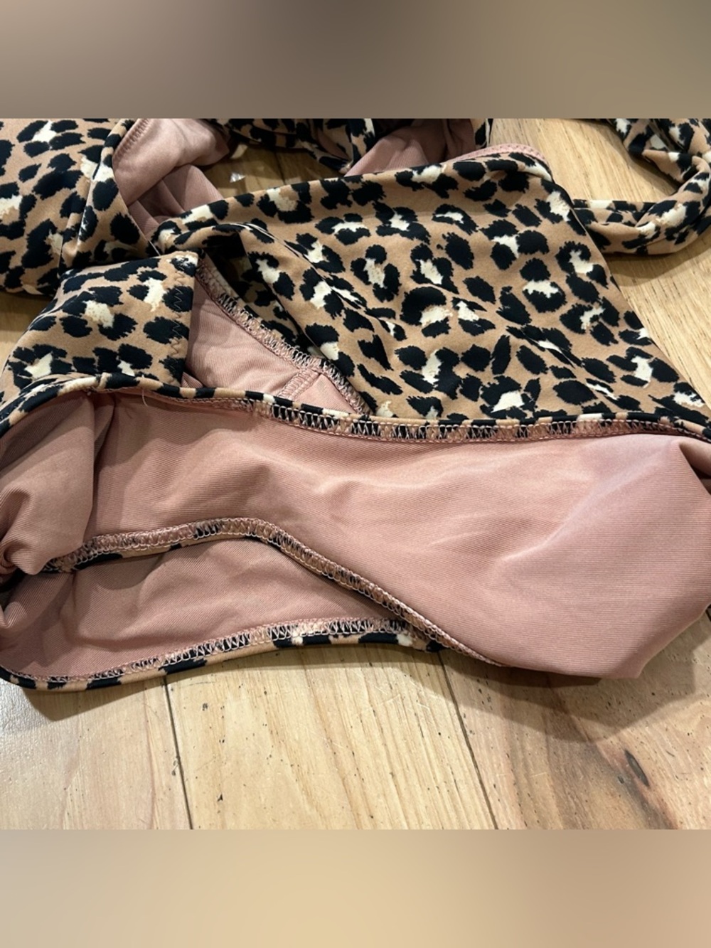 Aerie Full Coverage One Piece Swimsuit - Beige Leopard Print w/ Front Tie Medium - Picture 5 of 6